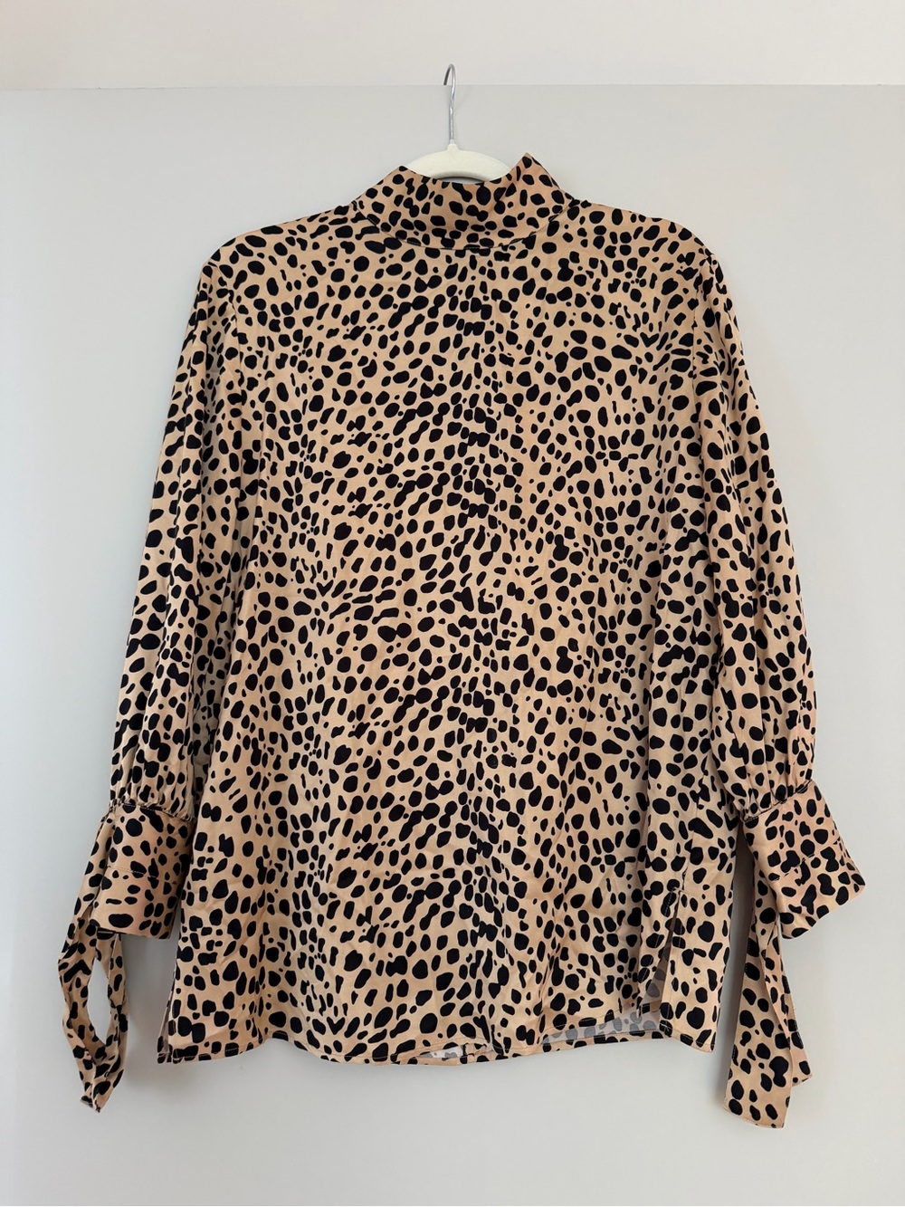 Hugo Boss Beige and Black Leopard Print High-Neck Button Down Blouse